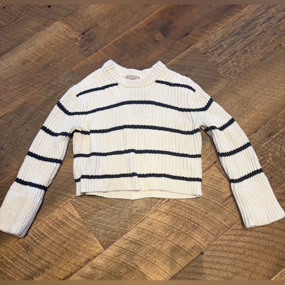 J.Crew Striped Cropped Sweater Heavy Cotton Knit Size S
